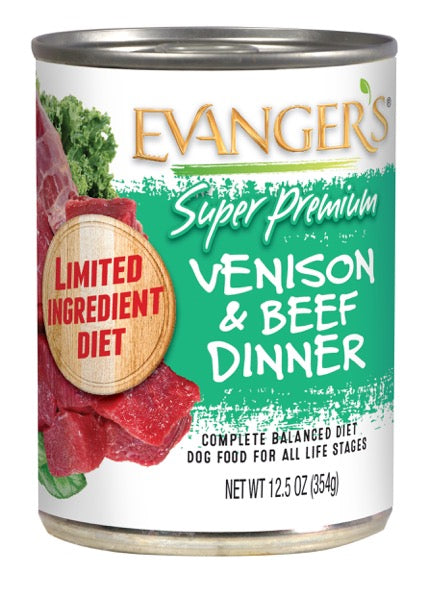 Evanger's Super Premium Beef & Venison Dinner, Wet Dog Food, 12.5-oz Case of 12