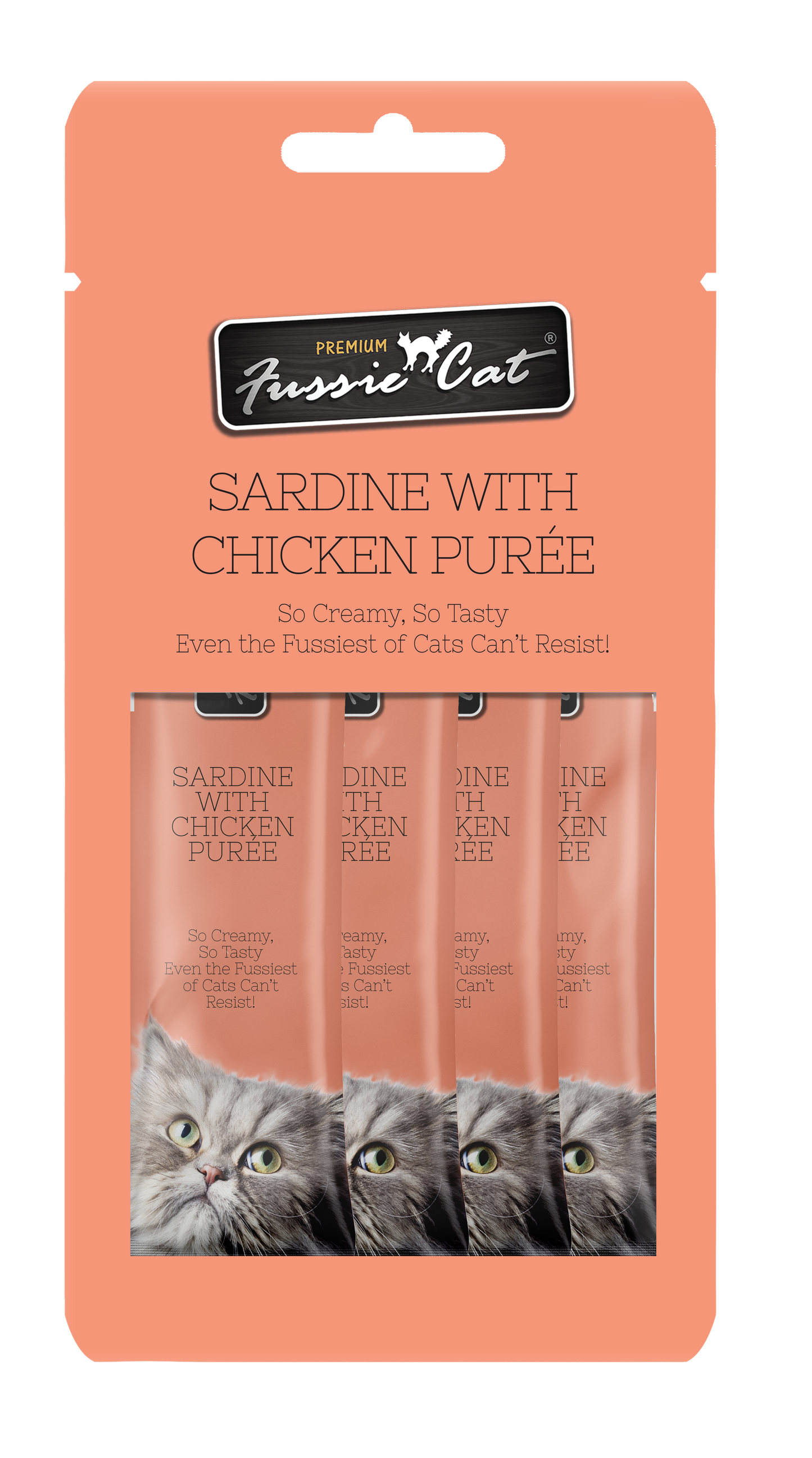 Fussie Cat Sardine With Chicken Purée 0.5-oz, 4-Pack, Cat Treat