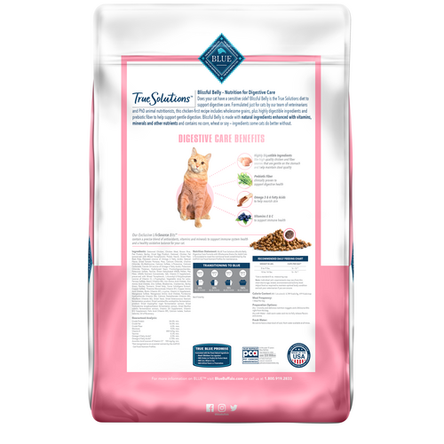 Blue Buffalo True Solutions Blissful Belly Natural Digestive Care Adult Dry Cat Food, Chicken