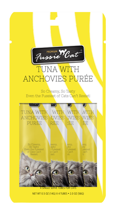 Fussie Cat Tuna With Anchovies Purée 0.5-oz, 4-Pack, Cat Treat