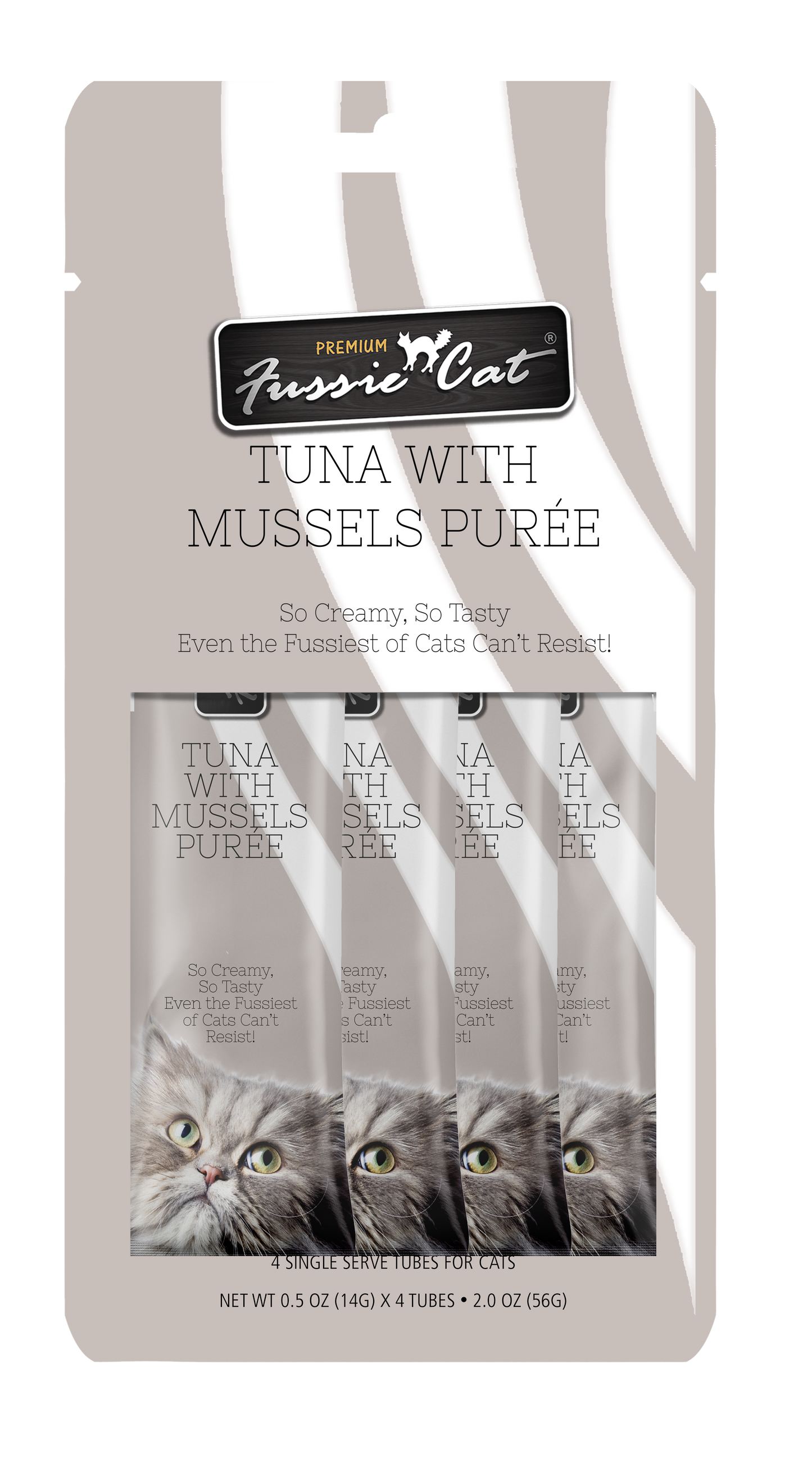 Fussie Cat Tuna With Mussels Purée 0.5-oz, 4-Pack, Cat Treat