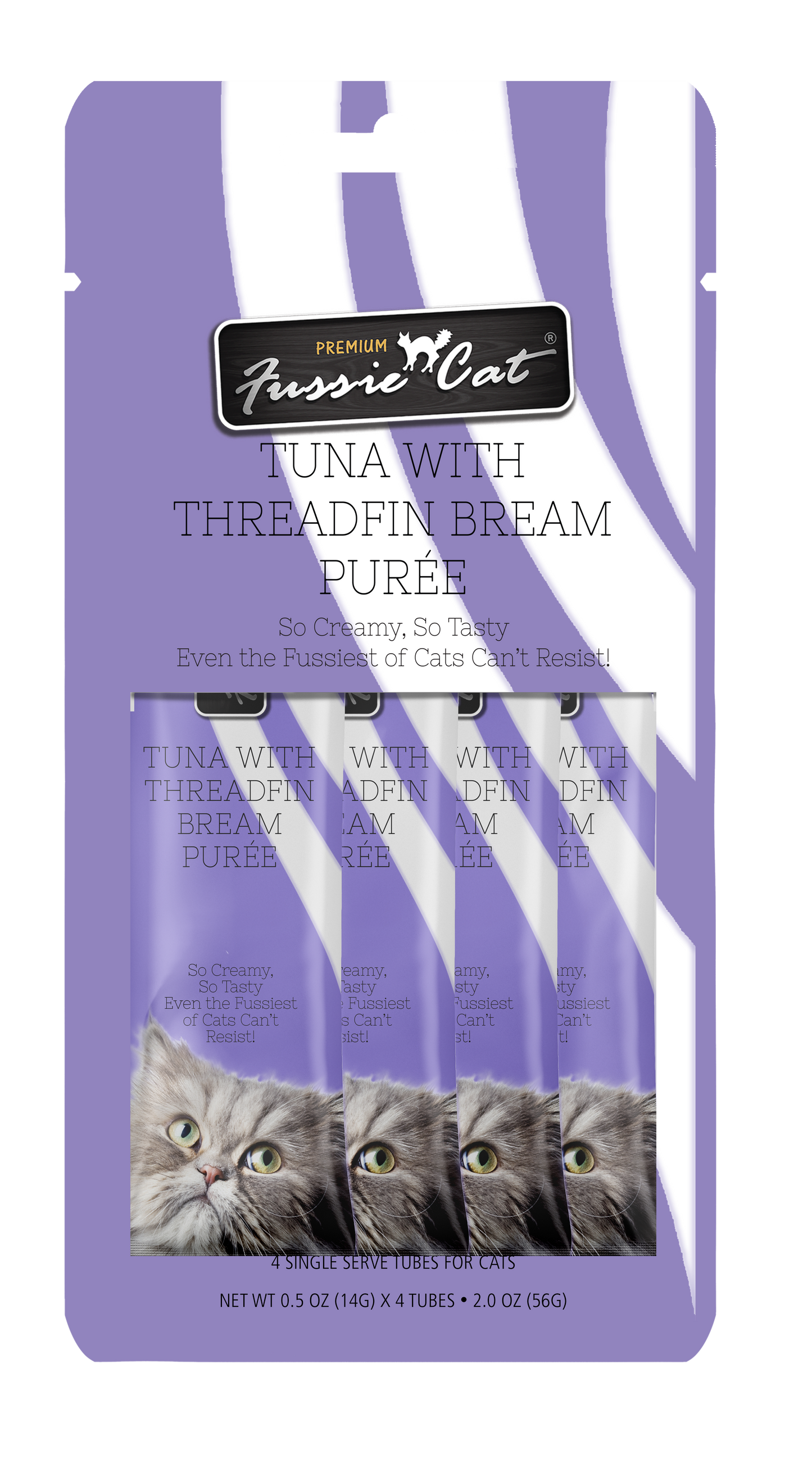 Fussie Cat Tuna With Threadfin Bream Purée 0.5-oz, 4-Pack, Cat Treat