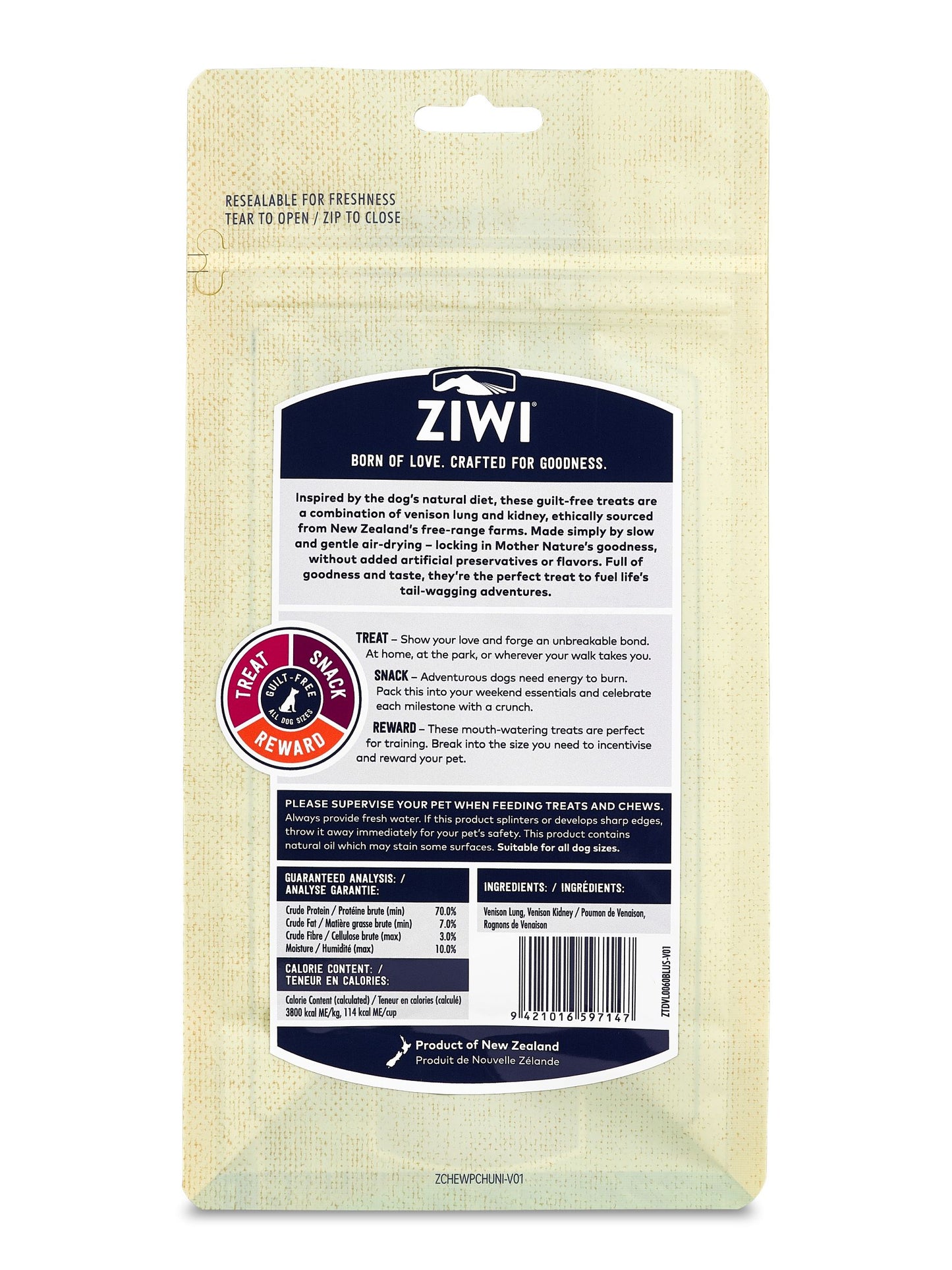 ZIWI Venison Lung & Kidney, 2.1-oz Bag