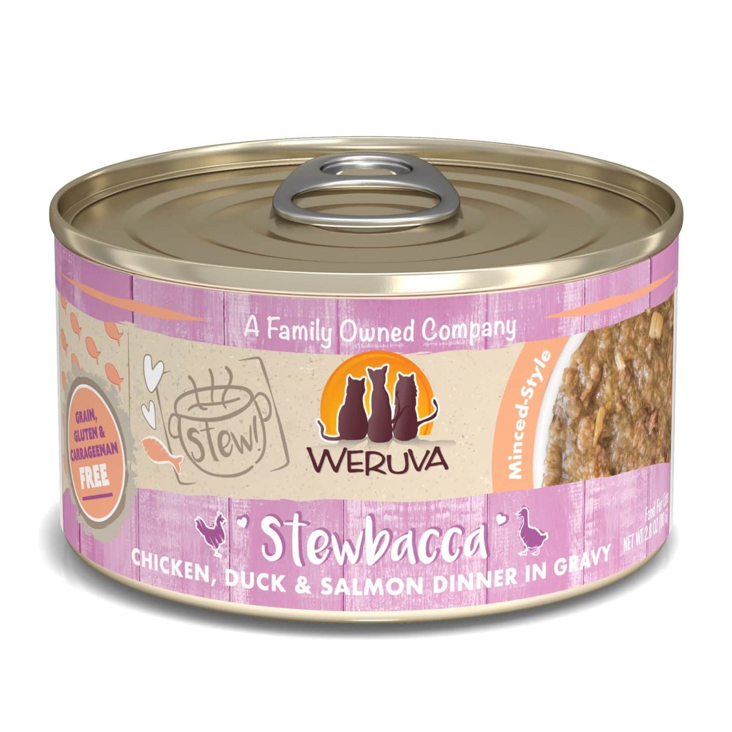 Weruva Stewbacca Chicken, Duck, and Salmon Dinner in Gravy, Wet Cat Food, 2.8-oz Case of 12