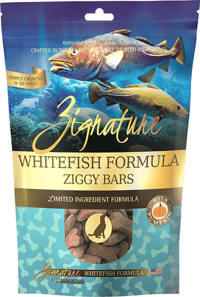 Zignature Ziggy Bar Biscuits Whitefish Recipe 12-oz, Dog Treat