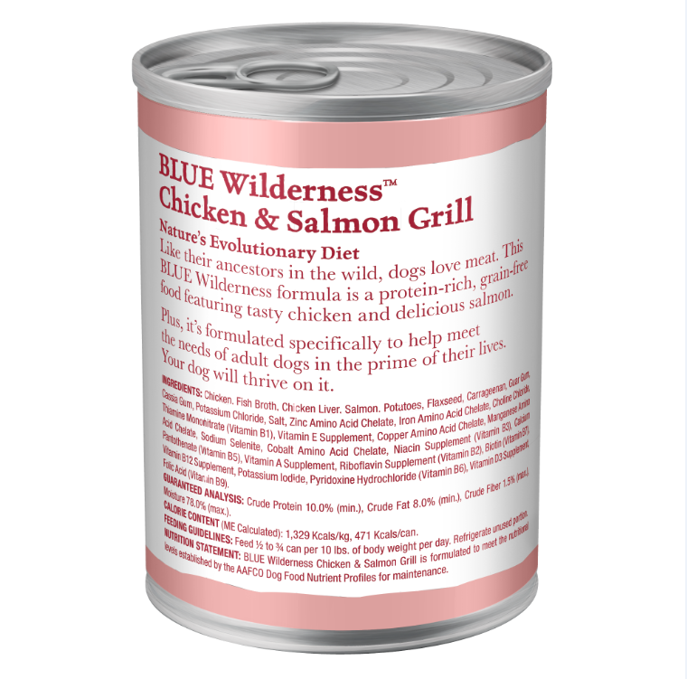 Blue Buffalo Wilderness High Protein, Natural Adult Wet Dog Food, Salmon & Chicken Grill 12.5-oz, Case of 12