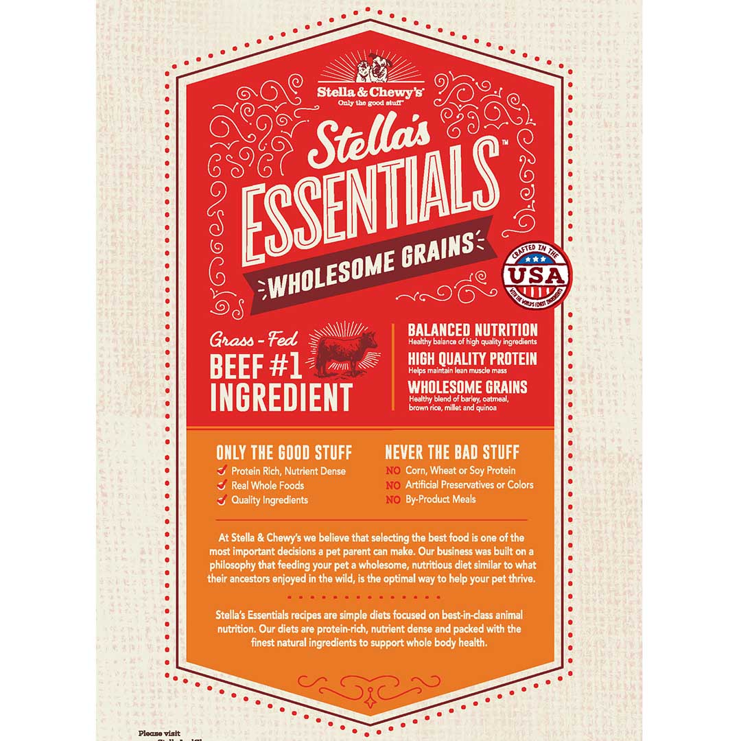 Stella's Essentials Kibble for Dogs - Grass-Fed Beef & Ancient Grains Recipe, Dry Dog Food