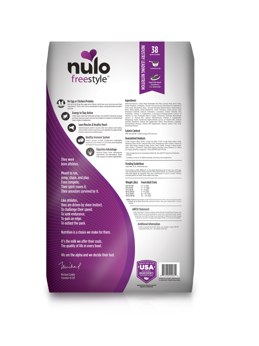 Nulo Freestyle High Meat Kibble Small Breed Salmon and Red Lentils Recipe, Dry Dog Food