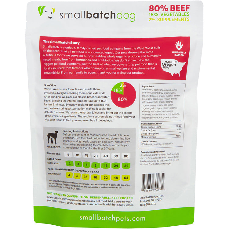 Smallbatch Lightly Cooked Frozen Dog Food, Beefbatch Sliders