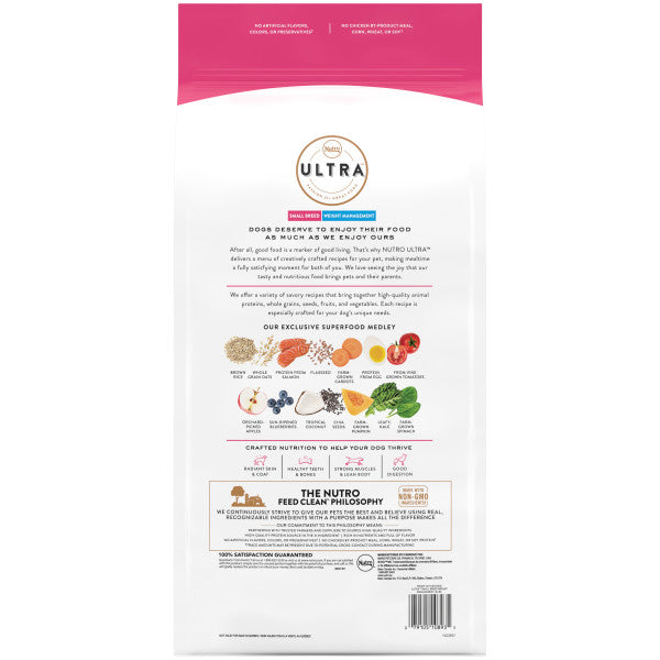 NUTRO ULTRA Adult Weight Management High Protein Natural Small Breed Dry Dog Food with a Trio of Proteins from Chicken, Lamb and Salmon, 8-lb Bag