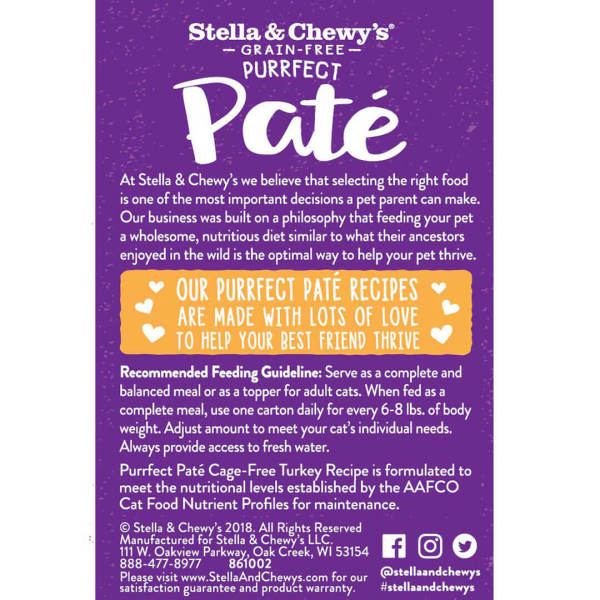 Stella & Chewy's Wet Food for Cats - Purrfect Pate Cage-Free Turkey Recipe, 5.5-oz Case of 12