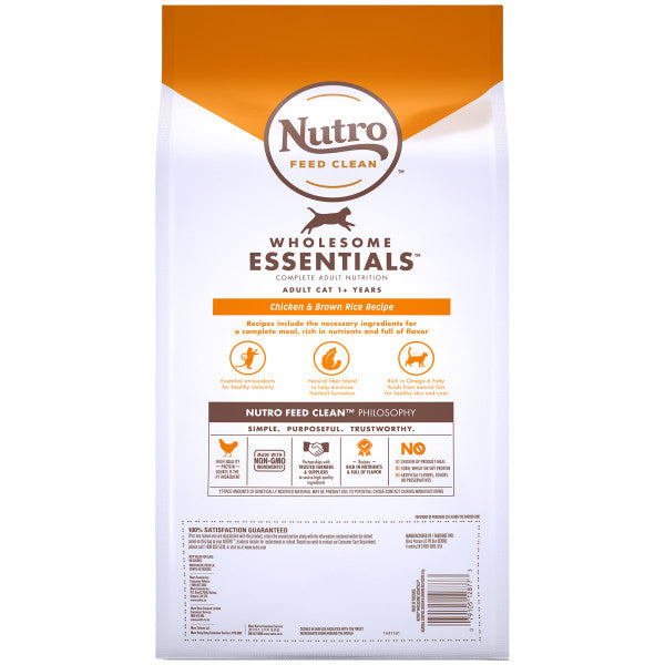 NUTRO WHOLESOME ESSENTIALS Natural Dry Cat Food, Hairball Control Adult Cat Chicken & Brown Rice Recipe, 5-lb Bag