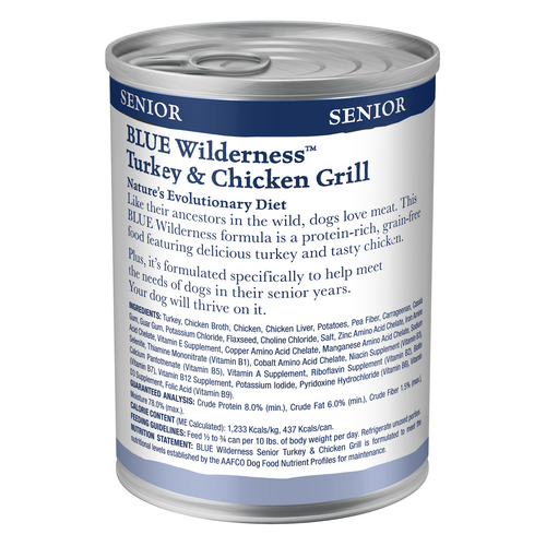 Blue Buffalo Wilderness High Protein, Natural Senior Wet Dog Food, Turkey & Chicken Grill 12.5-oz, Case of 12