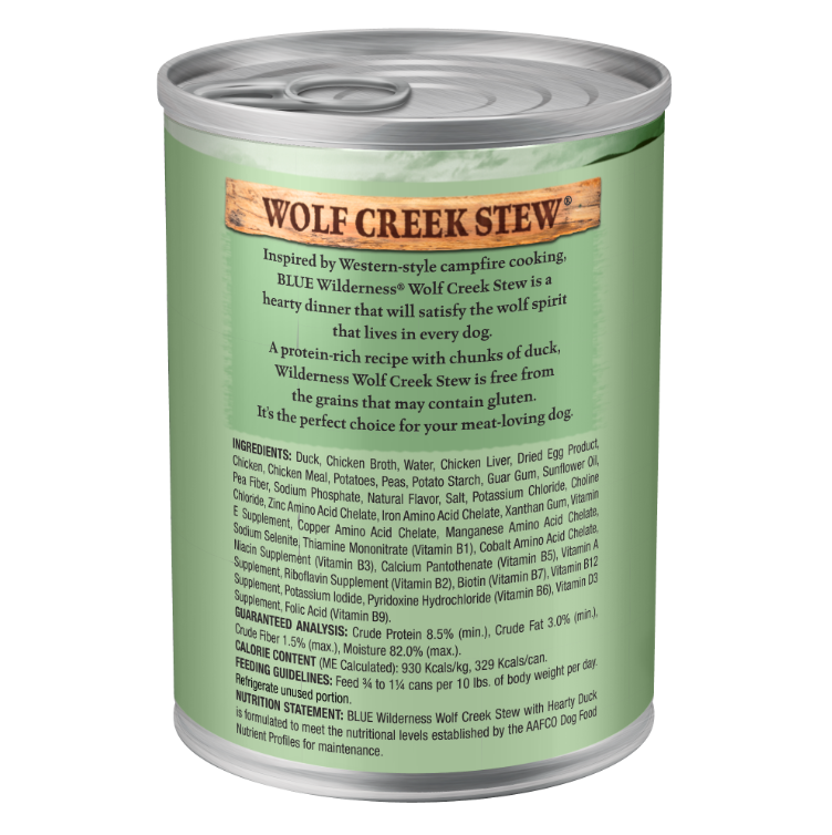 Blue Buffalo Wilderness Wolf Creek Stew High Protein, Natural Wet Dog Food, Hearty Duck Stew in gravy 12.5-oz, Case of 12