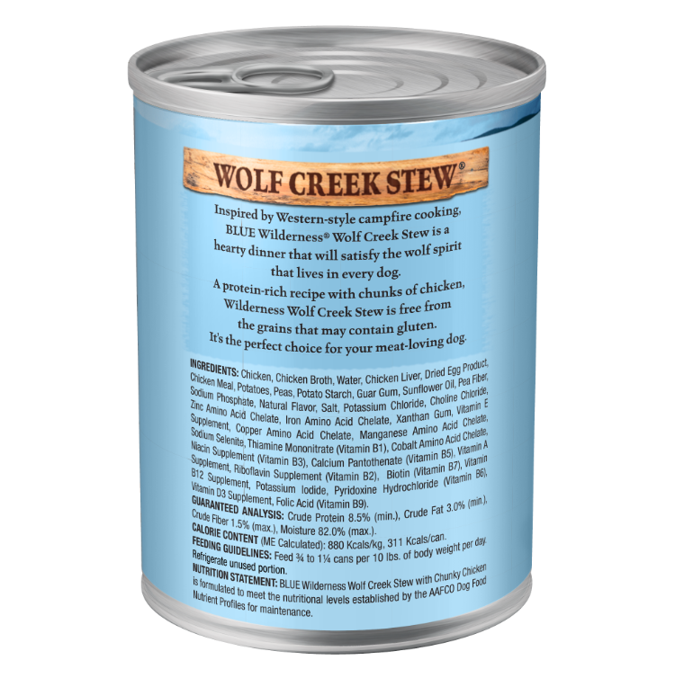 Blue Buffalo Wilderness Wolf Creek Stew High Protein, Natural Wet Dog Food, Chunky Chicken Stew in gravy 12.5-oz, Case of 12