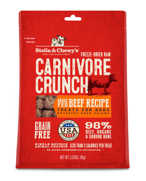 Stella & Chewy's Carnivore Crunch Dog Treats, Beef Recipe, 3.25-oz Bag