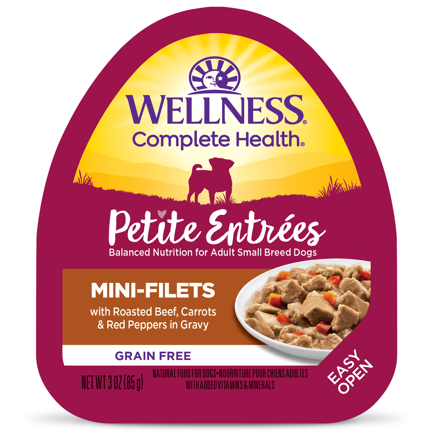 Wellness® Petite Entrées Mini-Filets with Roasted Beef, Carrots & Red Peppers in Gravy, Wet Dog Food, 3-oz Case of 12