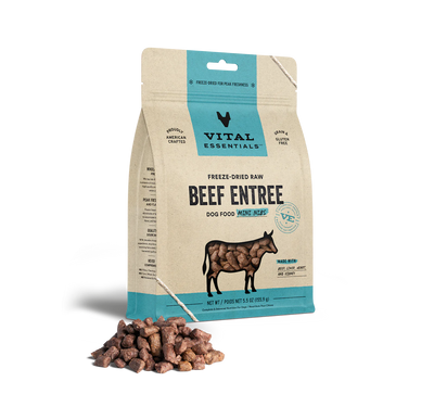 Vital Essentials Beef Mini Nibs Freeze-Dried Raw Dog Food, 14-oz Bag
