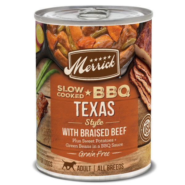 Merrick Slow-Cooked BBQ Texas Style with Braised Beef Grain Free Wet Dog Food, 12.7-oz Case of 12