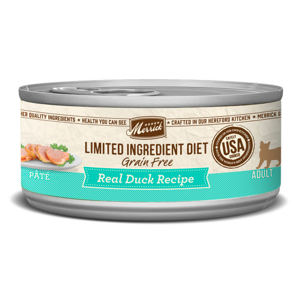 Merrick Limited Ingredient Diet Grain Free Real Duck Recipe Pate Wet Cat Food, 5-oz Case of 24