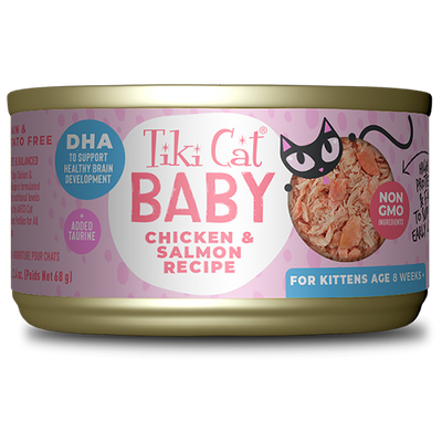 Tiki Cat Baby Kitten Whole Foods with Chicken And Salmon Recipe, 2.4-oz Case of 12