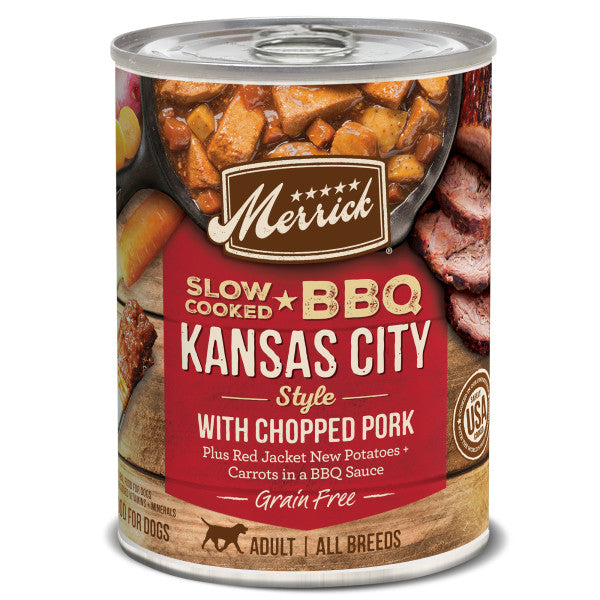 Merrick Slow-Cooked BBQ Kansas City Style with Chopped Pork Grain Free Wet Dog Food, 12.7-oz Case of 12