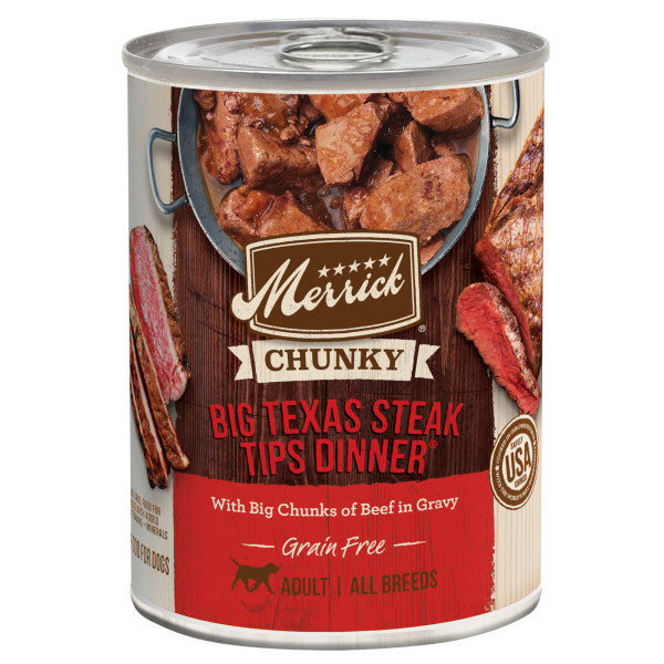 Merrick Chunky Big Texas Steak Tips Dinner in Gravy, Wet Dog Food, 12.7-oz, case of 12