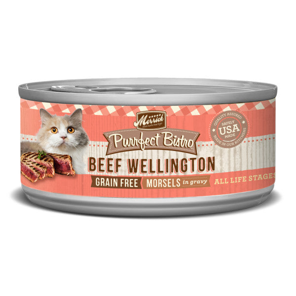 Merrick Purrfect Bistro Grain Free Wet Cat Food Beef Wellington Morsels in Gravy, 5.5-oz Case of 24