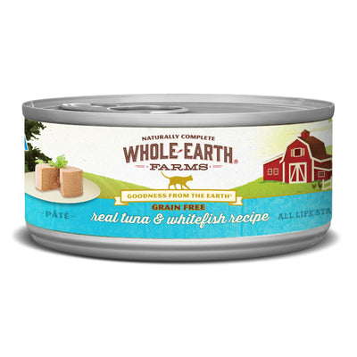 Whole Earth Farms Grain Free Real Tuna and Whitefish Recipe Wet Cat Food, 5-oz Case of 24