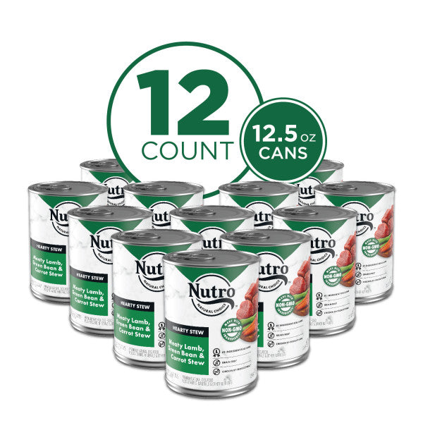 Nutro Hearty Stew Adult Natural Wet Dog Food Cuts in Gravy Meaty Lamb, Green Bean & Carrot Stew, 12.5-oz Case of 12