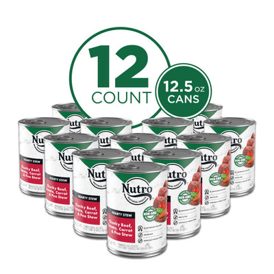 Nutro Hearty Stew Adult Natural Wet Dog Food Cuts in Gravy Chunky Beef, Tomato, Carrot & Pea Stew, 12.5-oz Case of 12