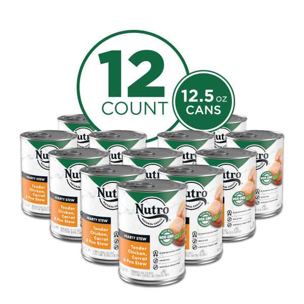 Nutro Hearty Stew Adult Natural Wet Dog Food Cuts in Gravy Tender Chicken, Carrot & Pea Stew, 12.5-oz Case of 12