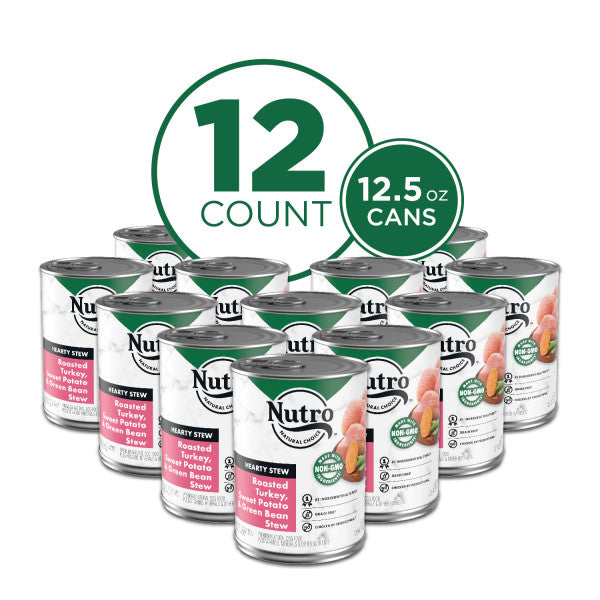 Nutro Hearty Stew Adult Natural Wet Dog Food Cuts in Gravy Roasted Turkey, Sweet Potato & Green Bean Stew, 12.5-oz Case of 12