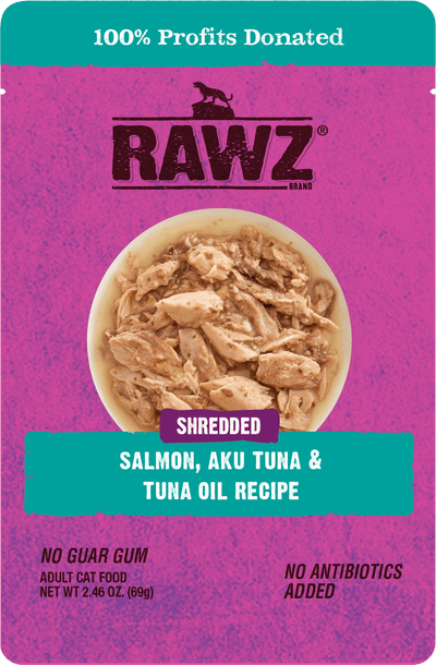 RAWZ® Shredded Salmon, Aku Tuna, and Tuna Oil Recipe 2.46-oz, Wet Cat Food