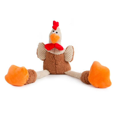 GoDog Chew Guard Technology Checkers Skinny Brown Rooster Plush Dog Toy