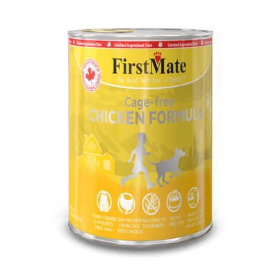 FirstMate Limited Ingredient – Cage Free Chicken Wet Dog Food, Case of 12, 12.2-oz Cans