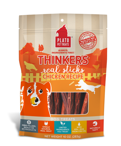 Plato Thinkers Meat Stick Dog Treats, Chicken Recipe