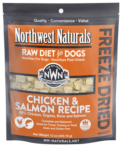 Northwest Naturals Chicken and Salmon Recipe, Freeze-Dried Raw Dog Food, 12-oz Bag