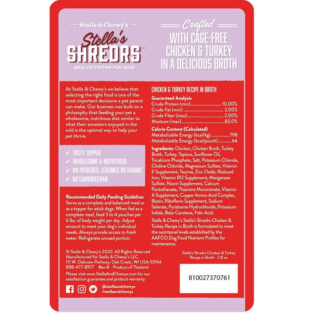 Stella and Chewy's Shredrs Cage-Free Chicken & Turkey Recipe 2-oz, Wet Dog Food