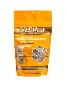 The Real Meat Company Chicken and Venison Bits Jerky Dog Treats, 4-oz Bag