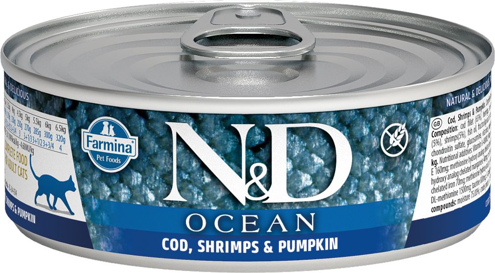 Farmina N&D Ocean Cat Cod, Shrimp & Pumpkin Recipe, Wet Cat Food, 2.5oz Case of 24