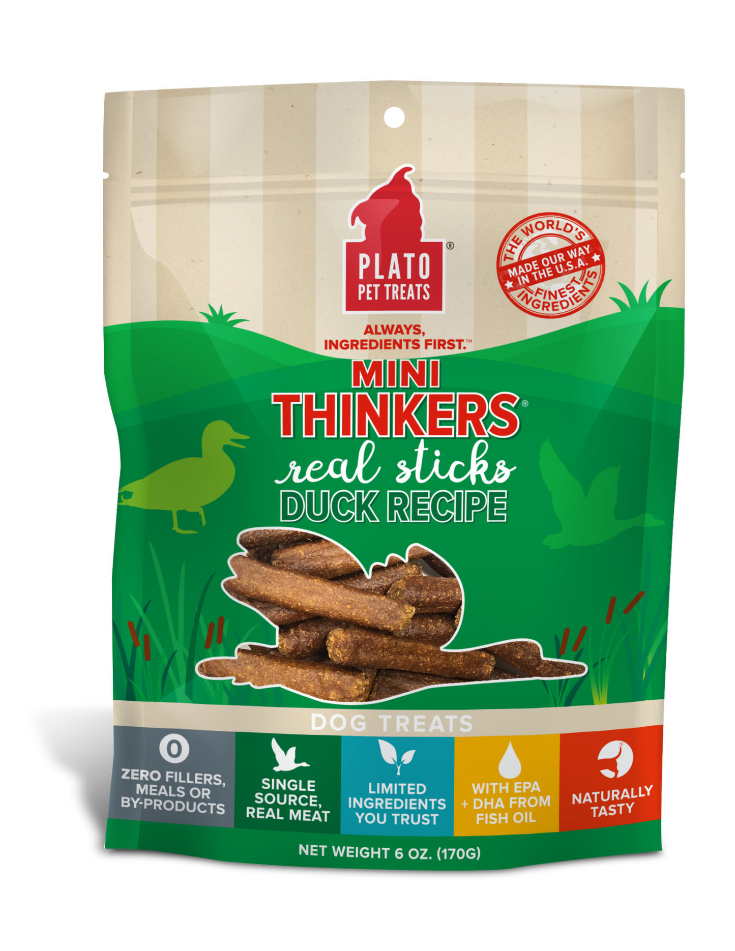 Plato Mini Thinkers Meat Stick Dog Treats, Duck Recipe