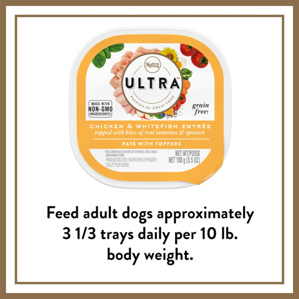 Nutro Ultra Adult Grain Free Soft Wet Dog Food, Chicken and Whitefish Entrée Paté with Toppers, 3.5-oz Case of 24