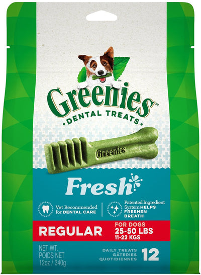 GREENIES Regular Natural Dog Dental Care Chews Oral Health Dog Treats Fresh Flavor, 12-oz Pack