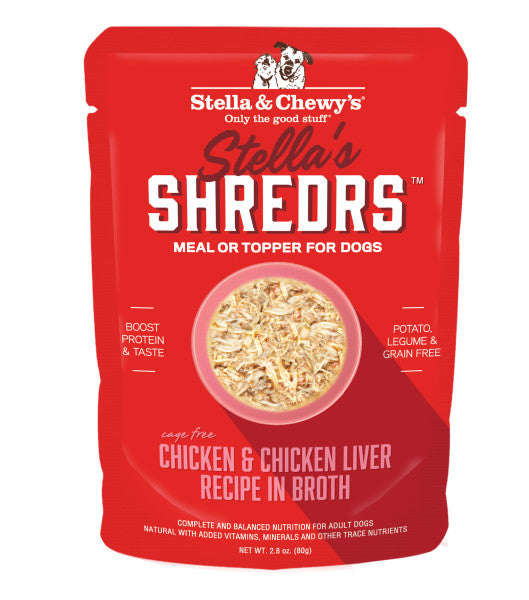 Stella and Chewy's Shredrs Cage-Free Chicken & Chicken Liver Recipe 2.8-oz, Wet Dog Food