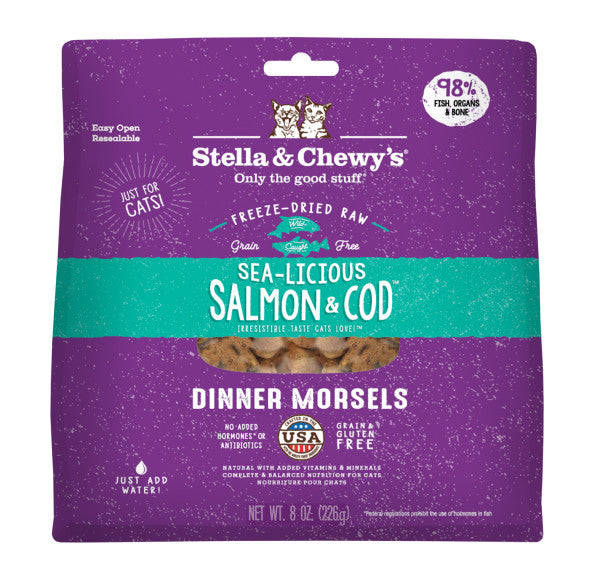 Stella & Chewy's Freeze-Dried Morsels for Cats - Sea-Licious Salmon and Cod Recipe, Freeze-Dried Raw Cat Food