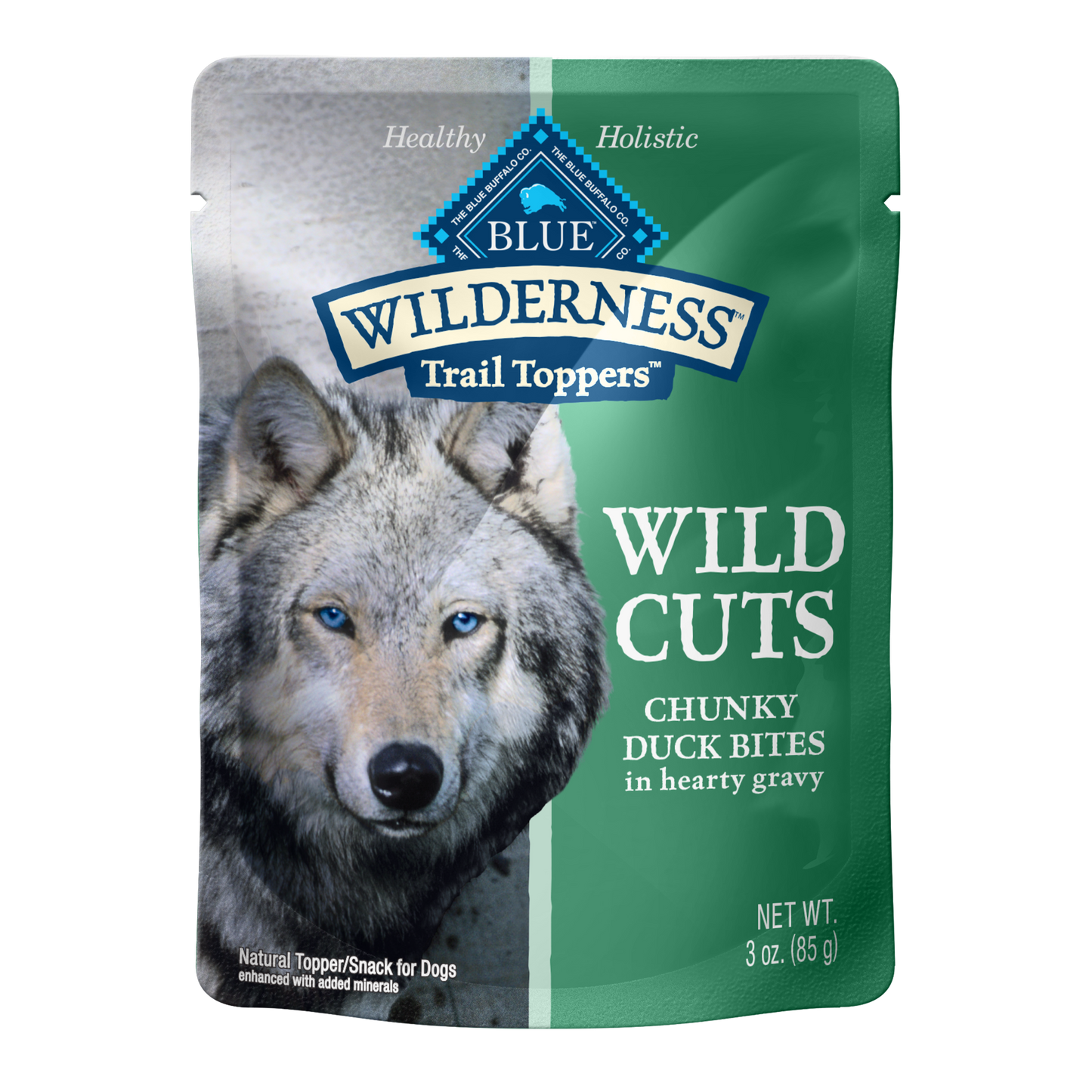 Blue Buffalo Wilderness Trail Toppers Wild Cuts High Protein, Natural Wet Dog Food, Chunky Duck Bites in Hearty Gravy 3-oz pouches, Case of 24