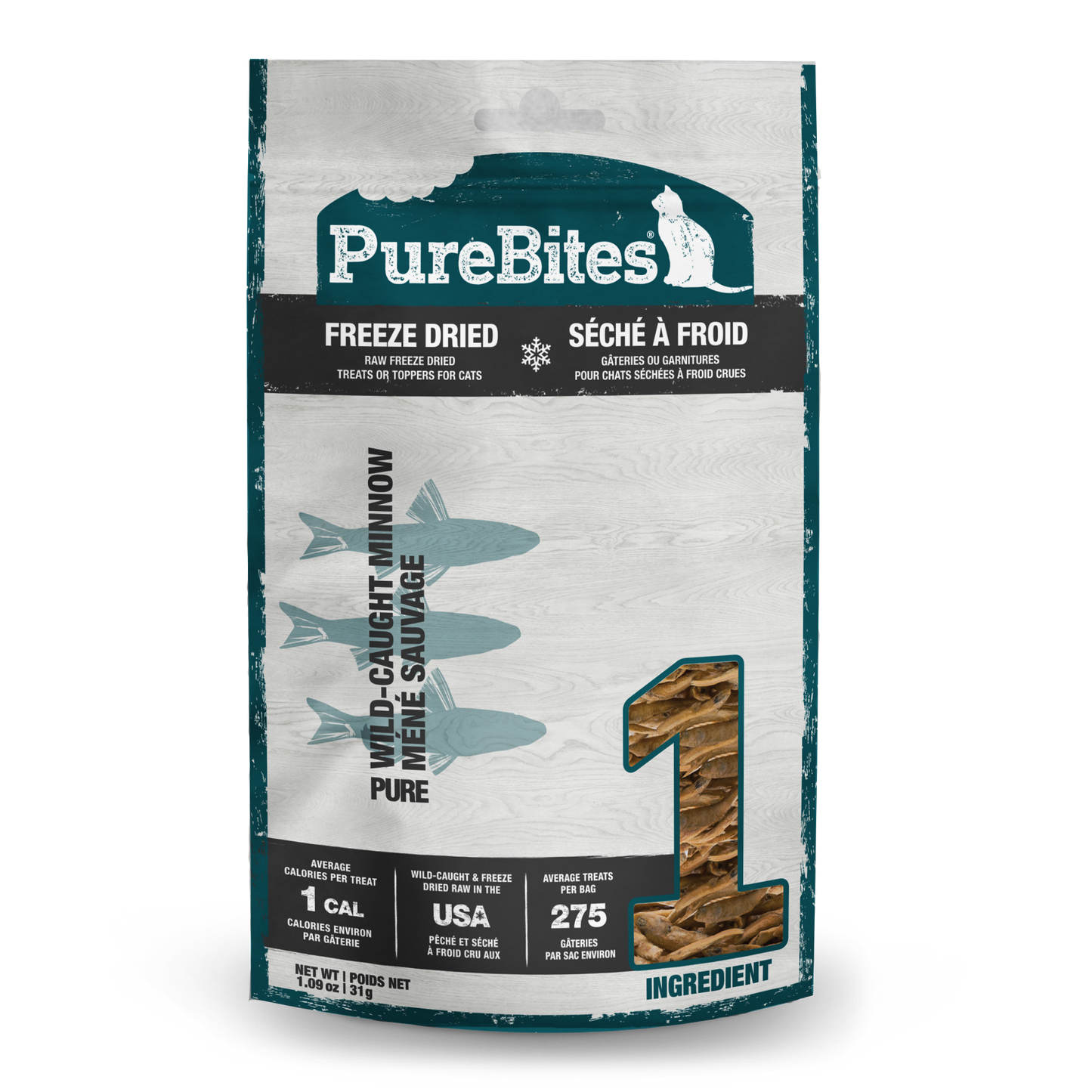 PureBites Freeze-Dried Cat Treats, Minnows Recipe,1.09-oz Bag