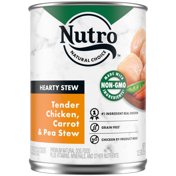 Nutro Hearty Stew Adult Natural Wet Dog Food Cuts in Gravy Tender Chicken, Carrot & Pea Stew, 12.5-oz Case of 12