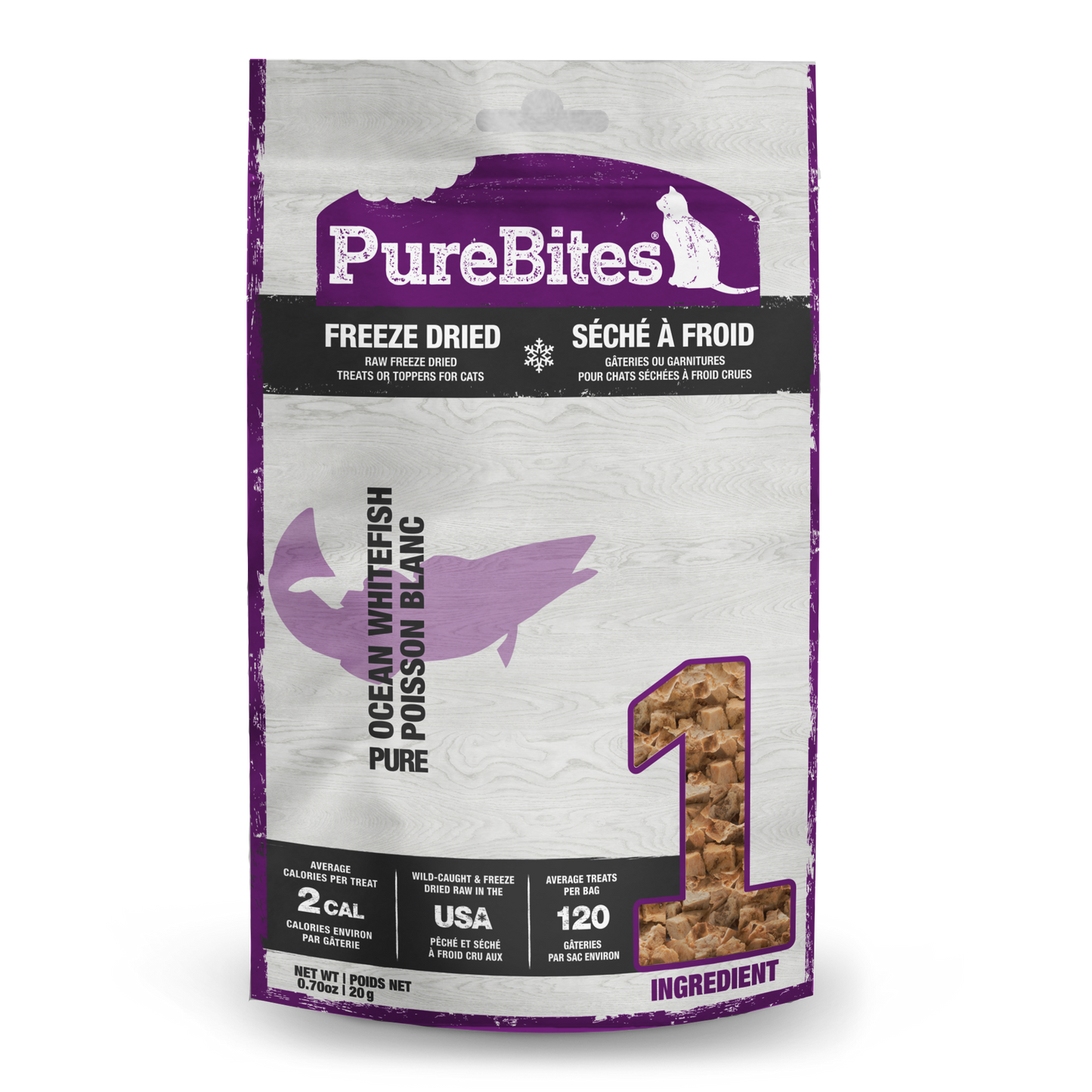 PureBites Freeze-Dried Cat Treats, Ocean Whitefish Recipe, 0.7-oz Bag